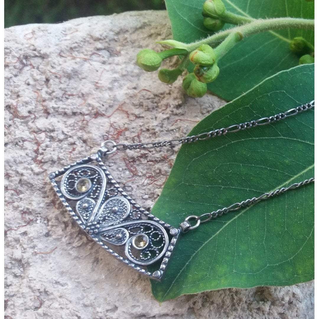 Filigree Israeli Silver Necklace. Sterling silver Jewelry for Woman. - Bluenoemi