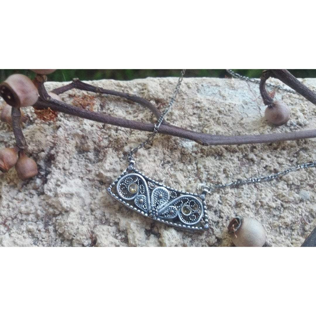 Filigree Israeli Silver Necklace. Sterling silver Jewelry for Woman. - Bluenoemi