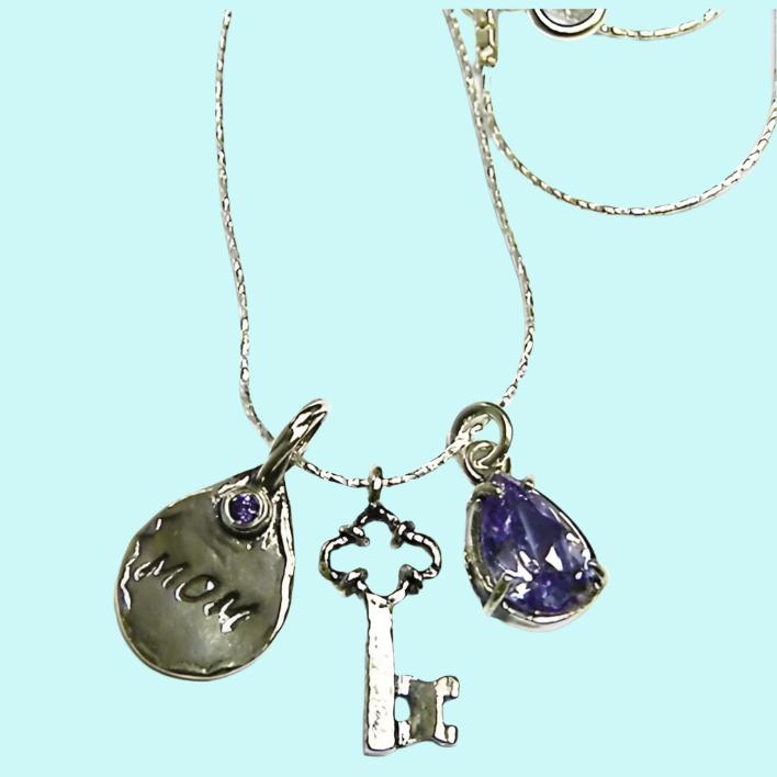 Sterling Silver necklace for mom / amethyst zircon key necklace - Bluenoemi