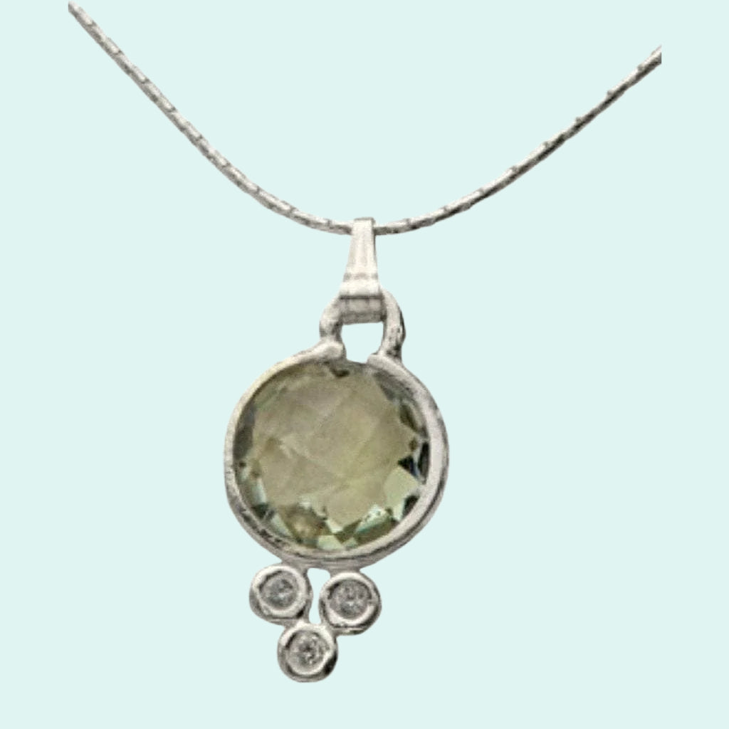 Sterling Silver Green Amethyst Necklace , with cz zircons - Bluenoemi