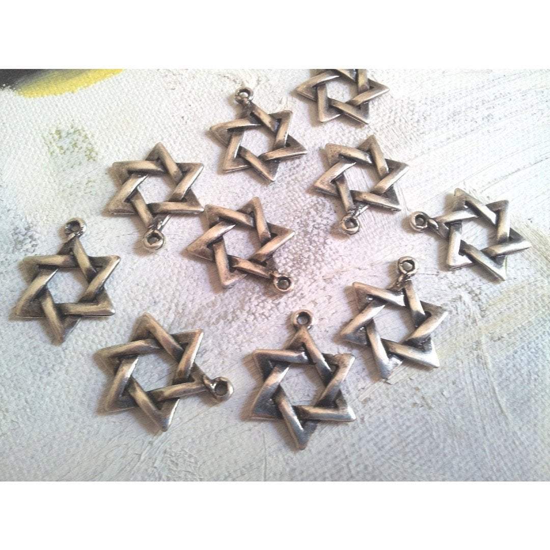 Star of David charms lot 10 Israeli charms for making jewelry antique silver plated - Bluenoemi