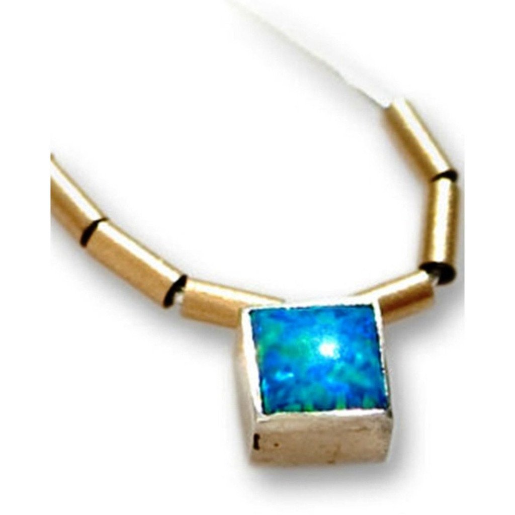 Sterling silver & 9K Gold necklace, Set opal, Sterling silver gold pendant - Bluenoemi