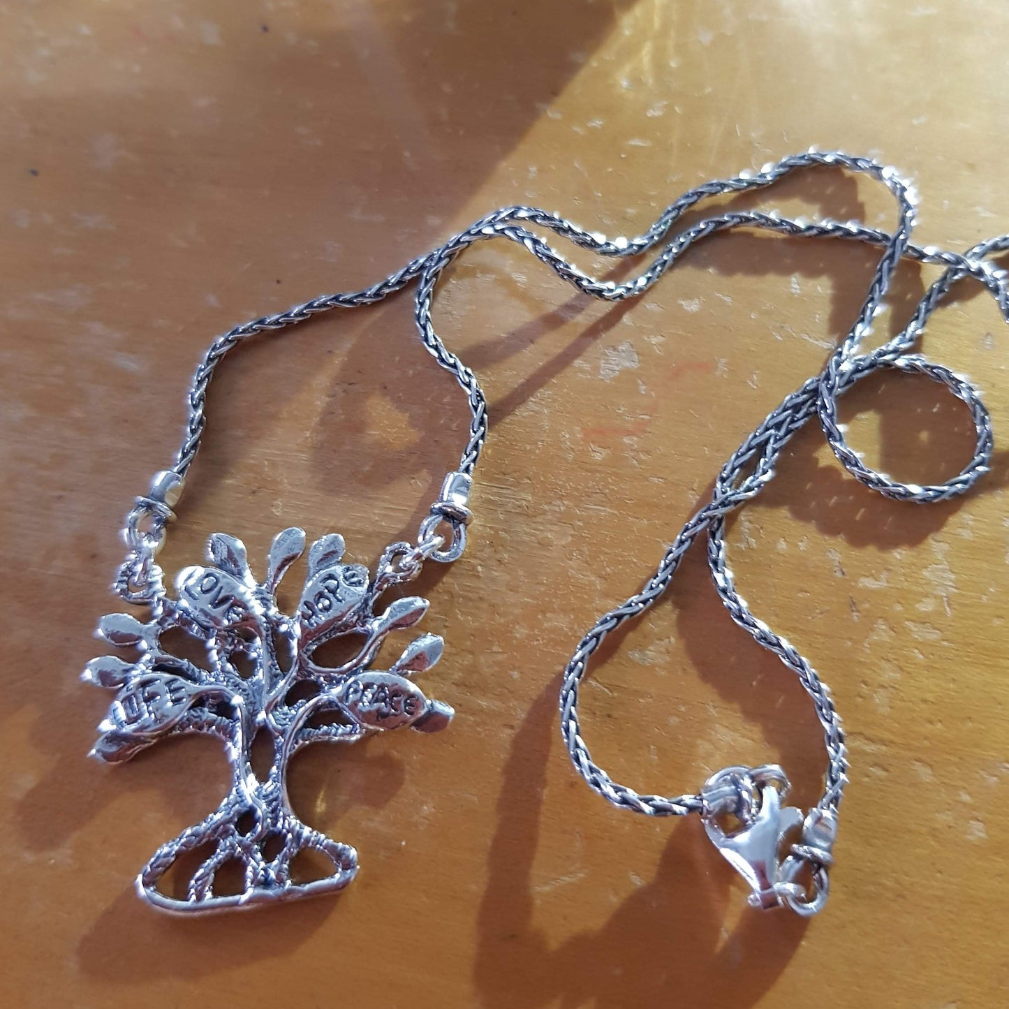 Tree of life Sterling Silver necklace for woman. Message pendant: love life hope peace - Bluenoemi