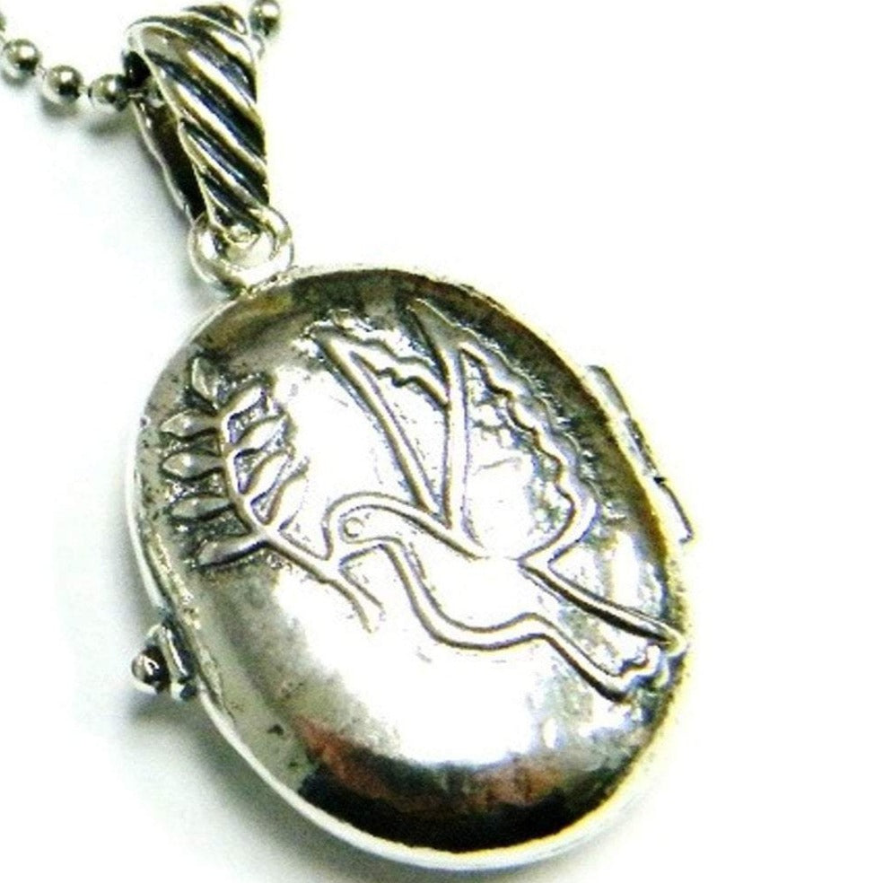 Sterling Silver necklace locket Dove jewelry perfect for photos or message - Bluenoemi