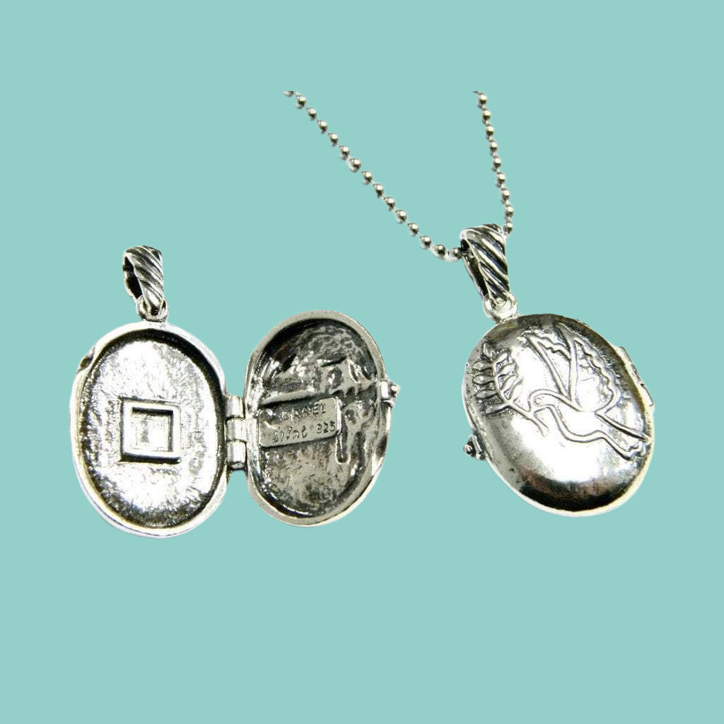 Sterling Silver necklace locket Dove jewelry perfect for photos or message - Bluenoemi