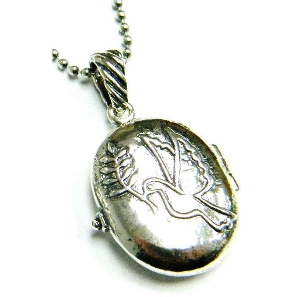 Sterling Silver necklace locket Dove jewelry perfect for photos or message - Bluenoemi