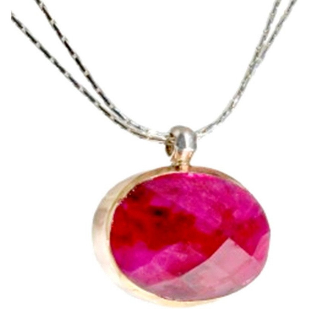 Sterling silver necklace, silver & 9K Gold necklace, Ruby pendant - Bluenoemi