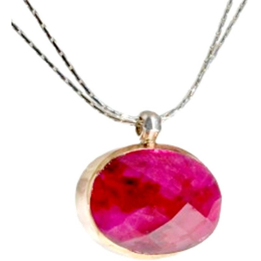 Sterling silver necklace, silver & 9K Gold necklace, Ruby pendant - Bluenoemi