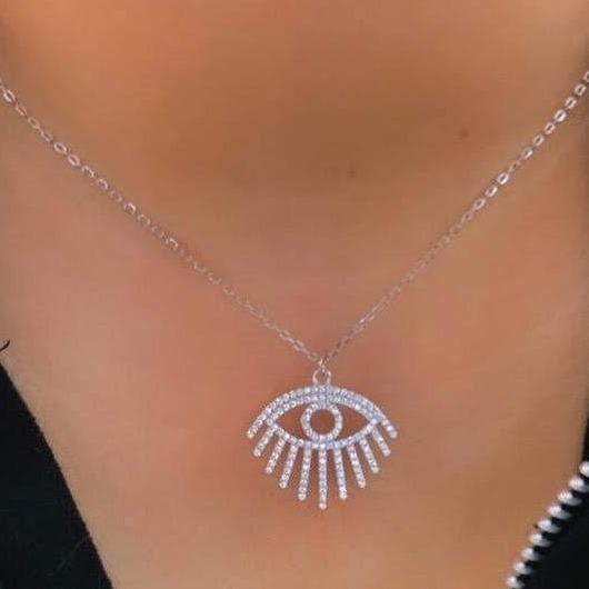 Bluenoemi silver sterling jewelry Eye Necklace. Sterling Silver Israeli Necklace for Woman. Protection symbol. - Bluenoemi