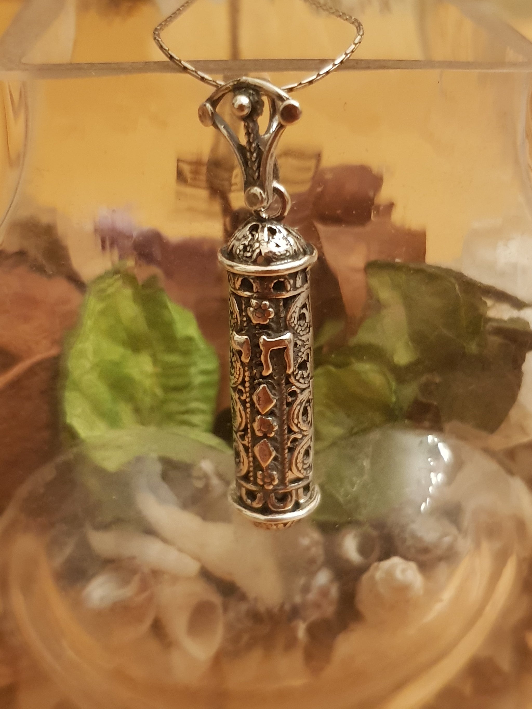 Sterling silver Mezuzah filigree pendant necklace Jewish Bluenoemi