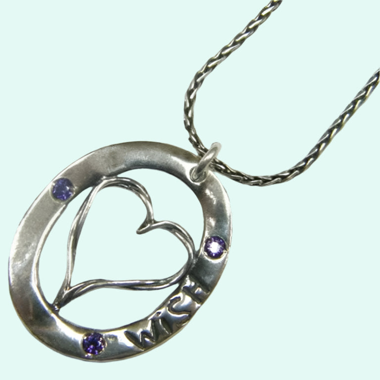 Bluenoemi Jewelry Necklaces silver Heart necklace with CZ zircons engraved "wish" love jewelry