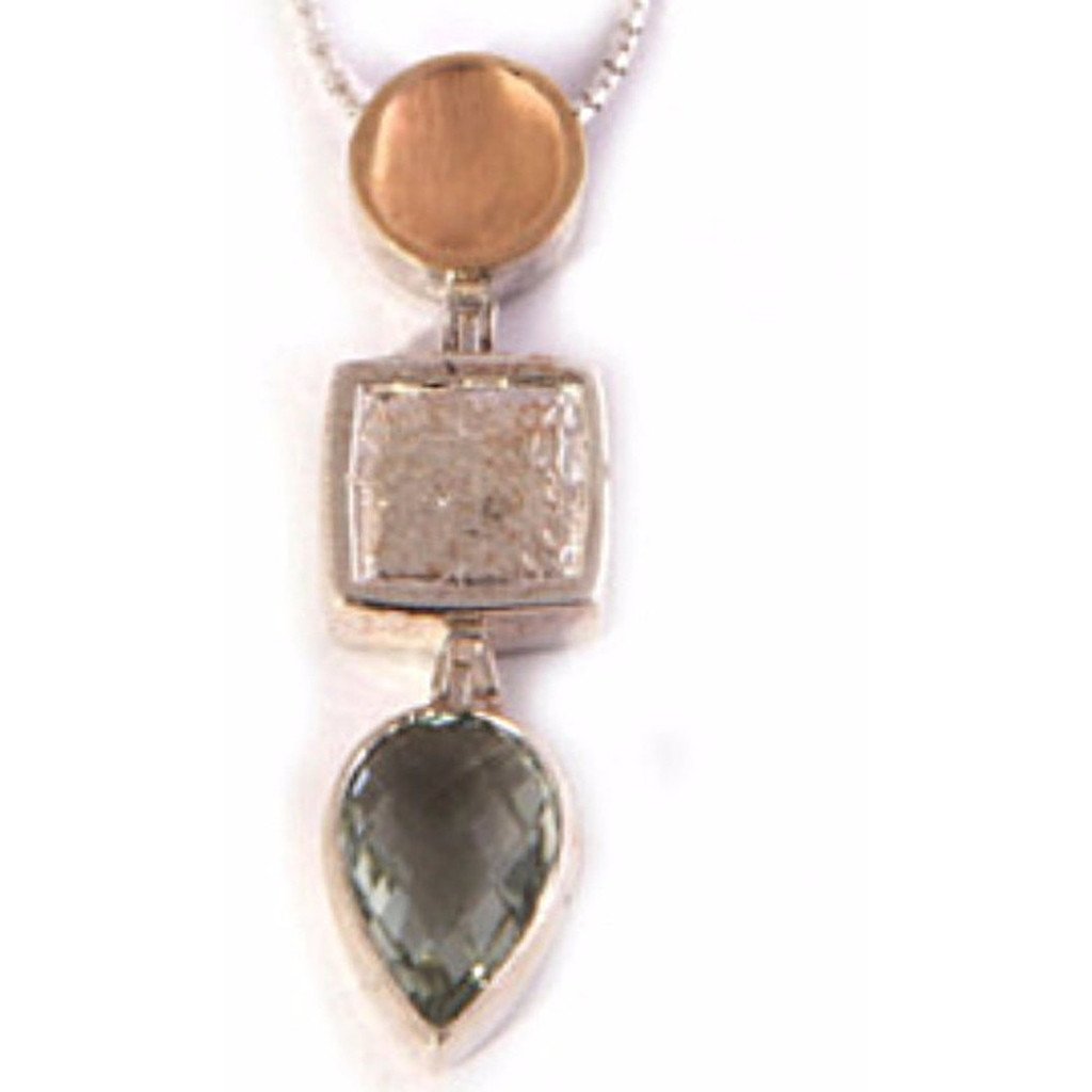 Sterling Silver 925 and 9kt Gold Necklace for woman set with a Green Amethyst - Bluenoemi