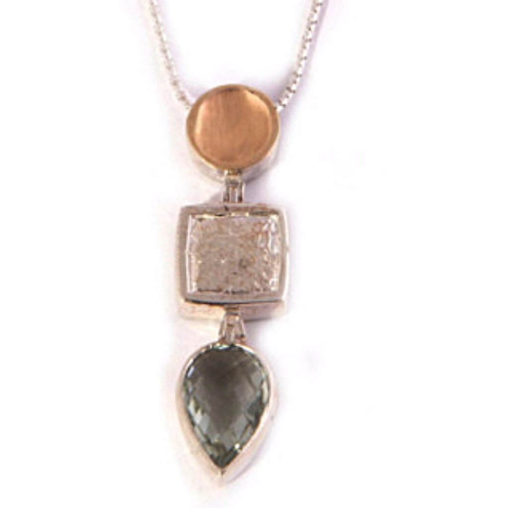 Sterling Silver 925 and 9kt Gold Necklace for woman set with a Green Amethyst - Bluenoemi