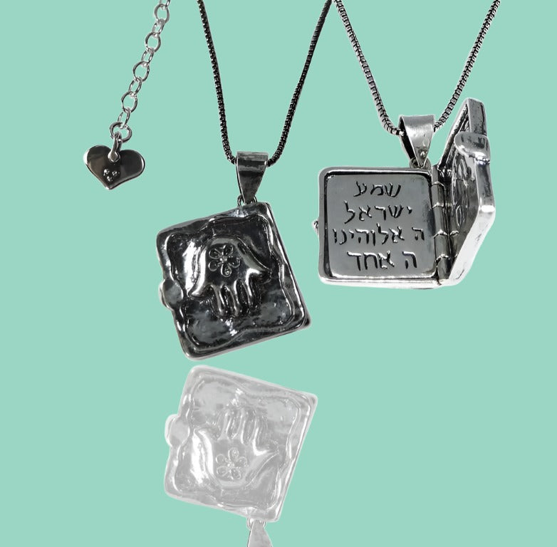 Sterling Silver Israeli Necklace for Woman. Protection Shema Israel Locket - Bluenoemi