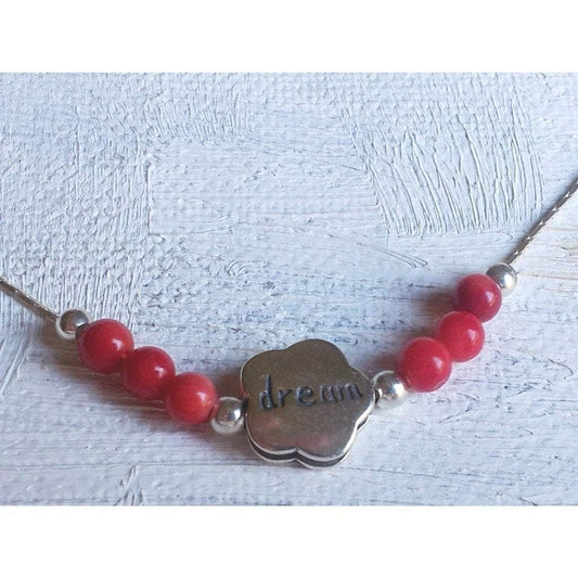 Sterling silver charm necklace "dream" with red beads - Bluenoemi