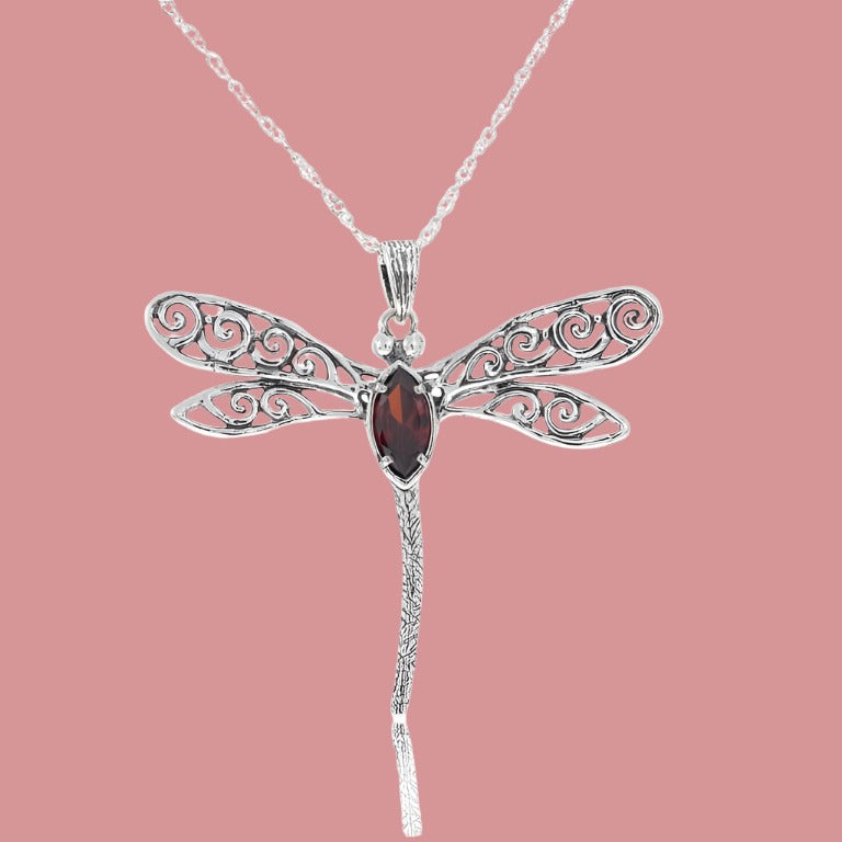 Sterling Silver Dragonfly Pendant for Woman Israeli Necklaces - Bluenoemi