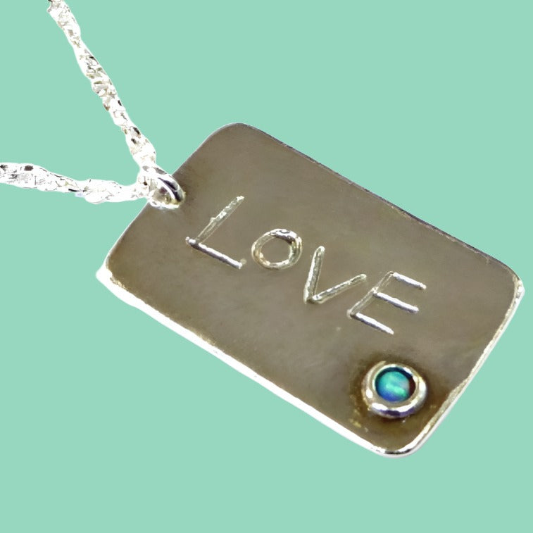 Sterling Silver Love necklace love message gift, gift for her with opal. - Bluenoemi