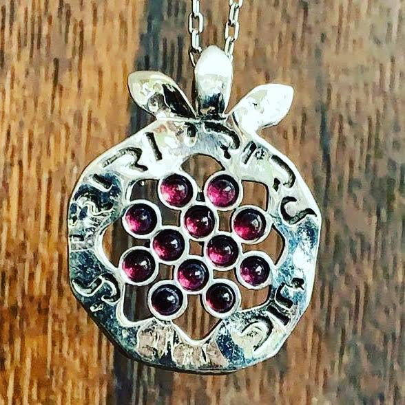 Sterling silver necklace, adorable delicate gift for woman, Christmas gift necklace pomegranate pendant garnet / opals necklace - Bluenoemi