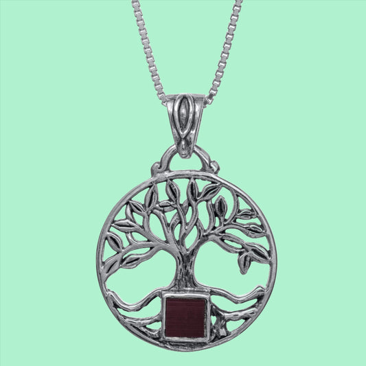 Sterling silver necklace for woman Nano Sim Bible Pendant Tree of Life with Round Frame - Bluenoemi