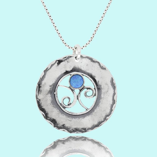 Sterling Silver Necklace Pendant set with Blue opal - Bluenoemi