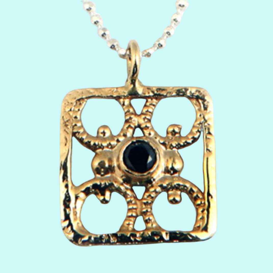 Bluenoemi Jewelry Necklaces Sterling silver necklace, silver & 9K Gold necklace,  Set with a Black Diamond