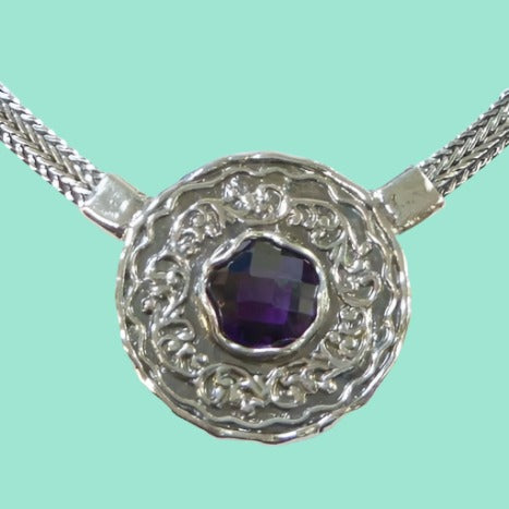 Sterling Silver Pendant Necklace Amethyst / Garnet / Champagne Zircon - Bluenoemi