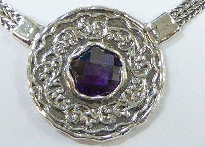 Sterling Silver Pendant Necklace Amethyst / Garnet / Champagne Zircon - Bluenoemi