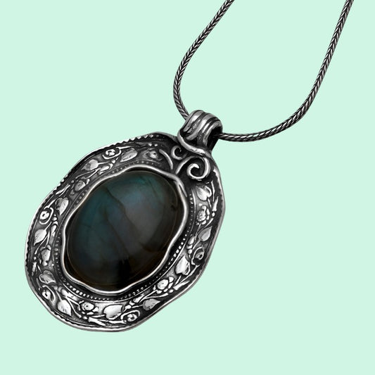 Sterling Silver Pendant Necklace for woman Labradorite Rose Quartz Turquoise - Bluenoemi