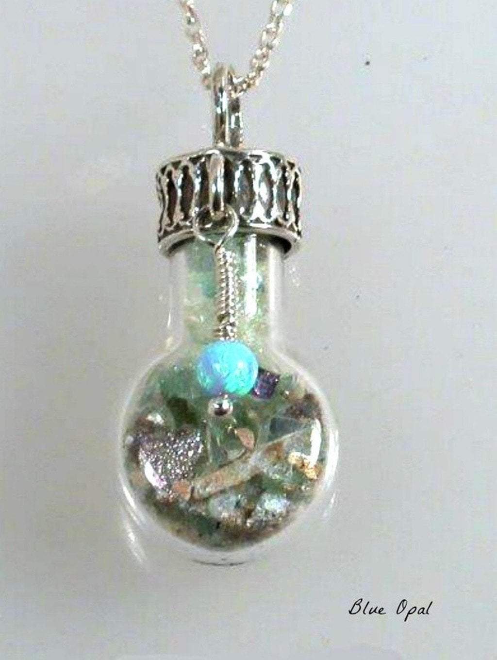 Roman Glass Necklaces Sterling Silver Roman Glass in a Bottle Necklace - Bluenoemi