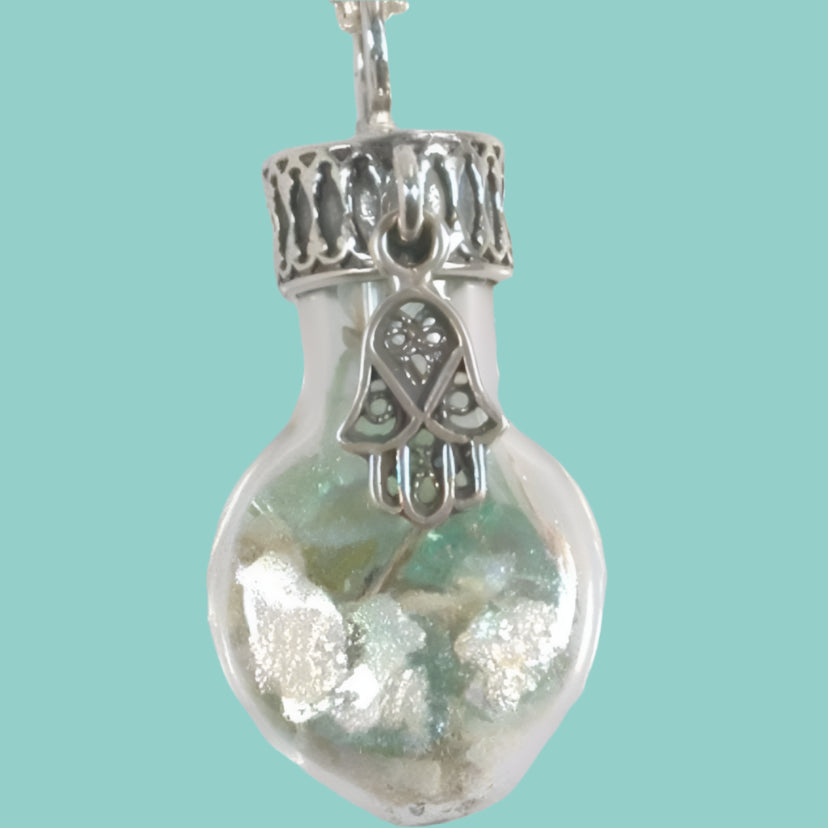 Sterling Silver Roman Glass in a Bottle Necklace with Charms - Bluenoemi