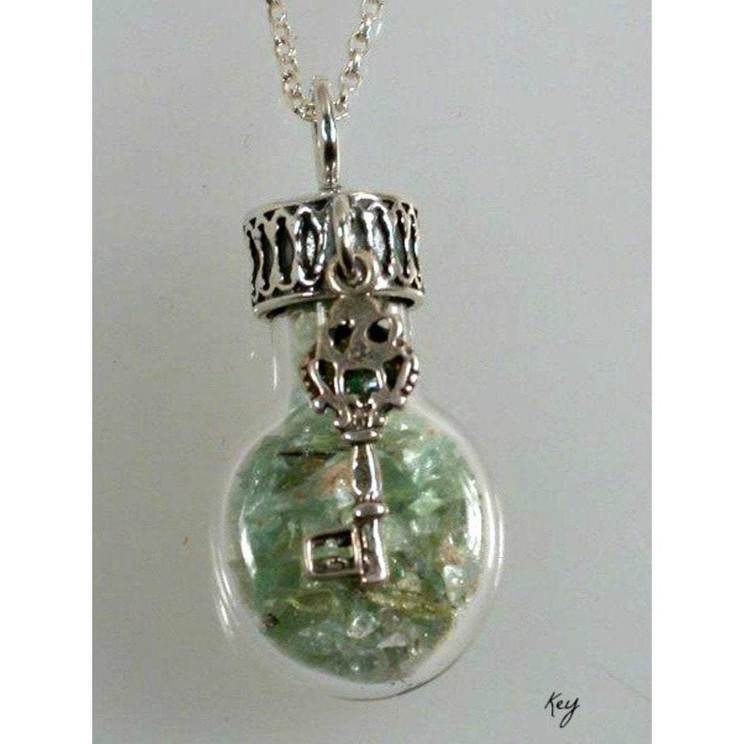 Sterling Silver Roman Glass in a Bottle Necklace with Charms - Bluenoemi