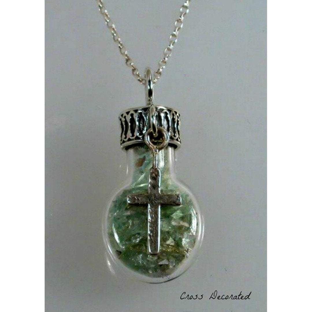 Sterling Silver Roman Glass in a Bottle Necklace with Charms - Bluenoemi