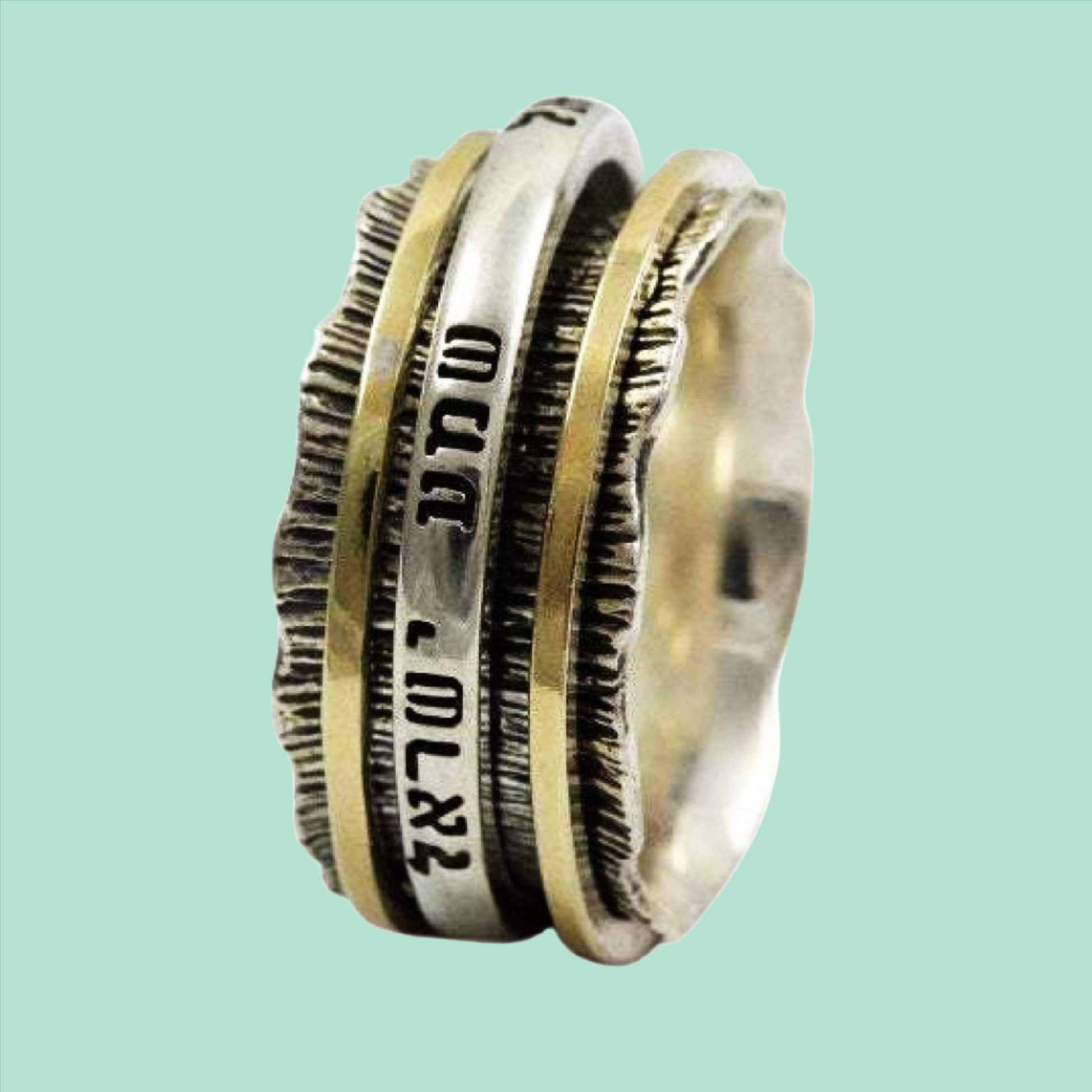 Bluenoemi Rings Engraved spinner ring personalized Hebrew Prayer Ring for Man. Shema Israel. - Bluenoemi