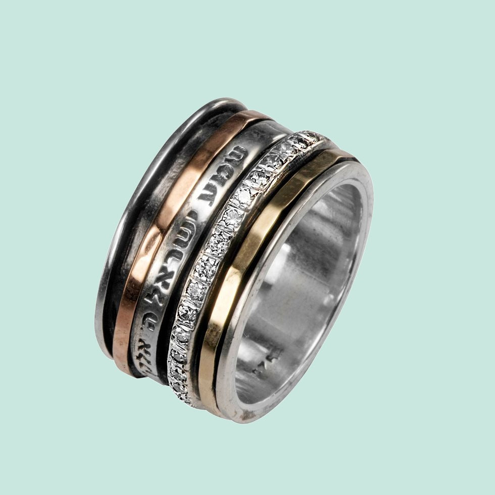 Shema Israel Spinner Ring Personalized Spinner Silver 925 Gold cz zircons - Bluenoemi