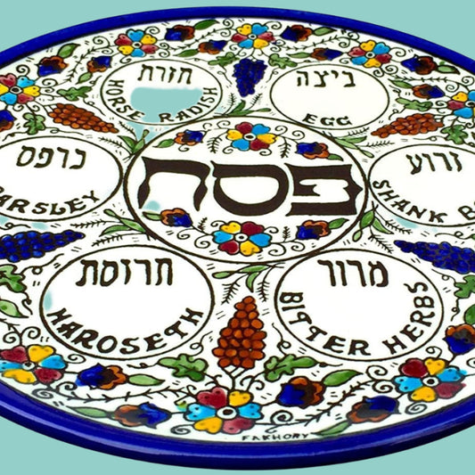 Passover Seder Plate Bluenoemi Jewish Table Seder Plate with small dishes Armenian Ceramic - Bluenoemi