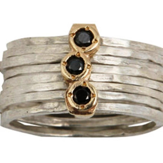 Stack ring , silver ring and gold ring for woman black diamonds rings - Bluenoemi