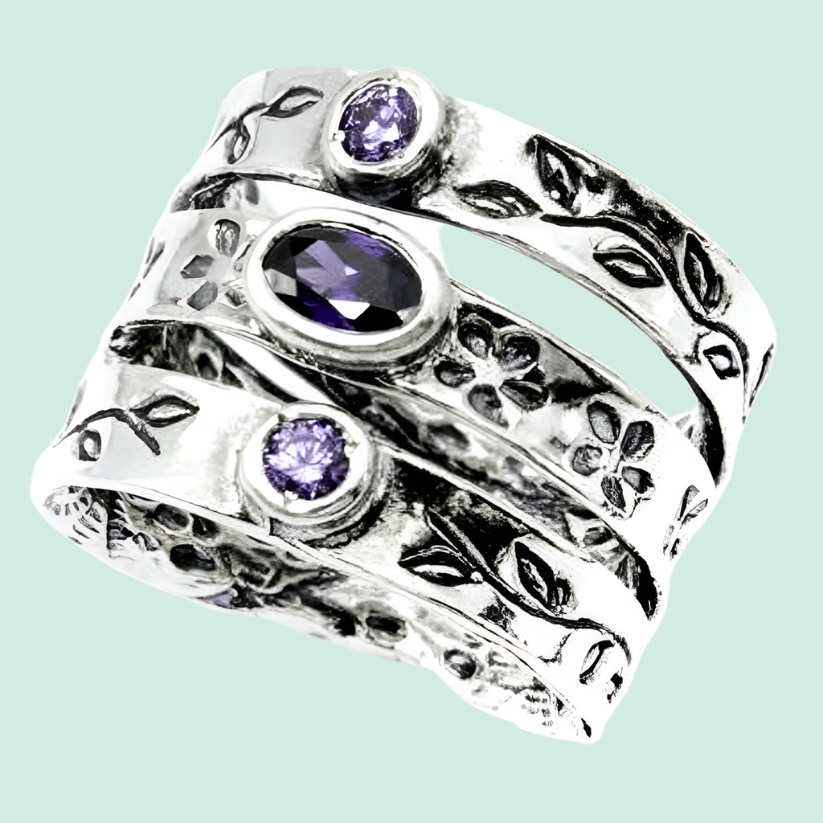 Sterling silver designer ring for woman cz amethyst zircons - Bluenoemi