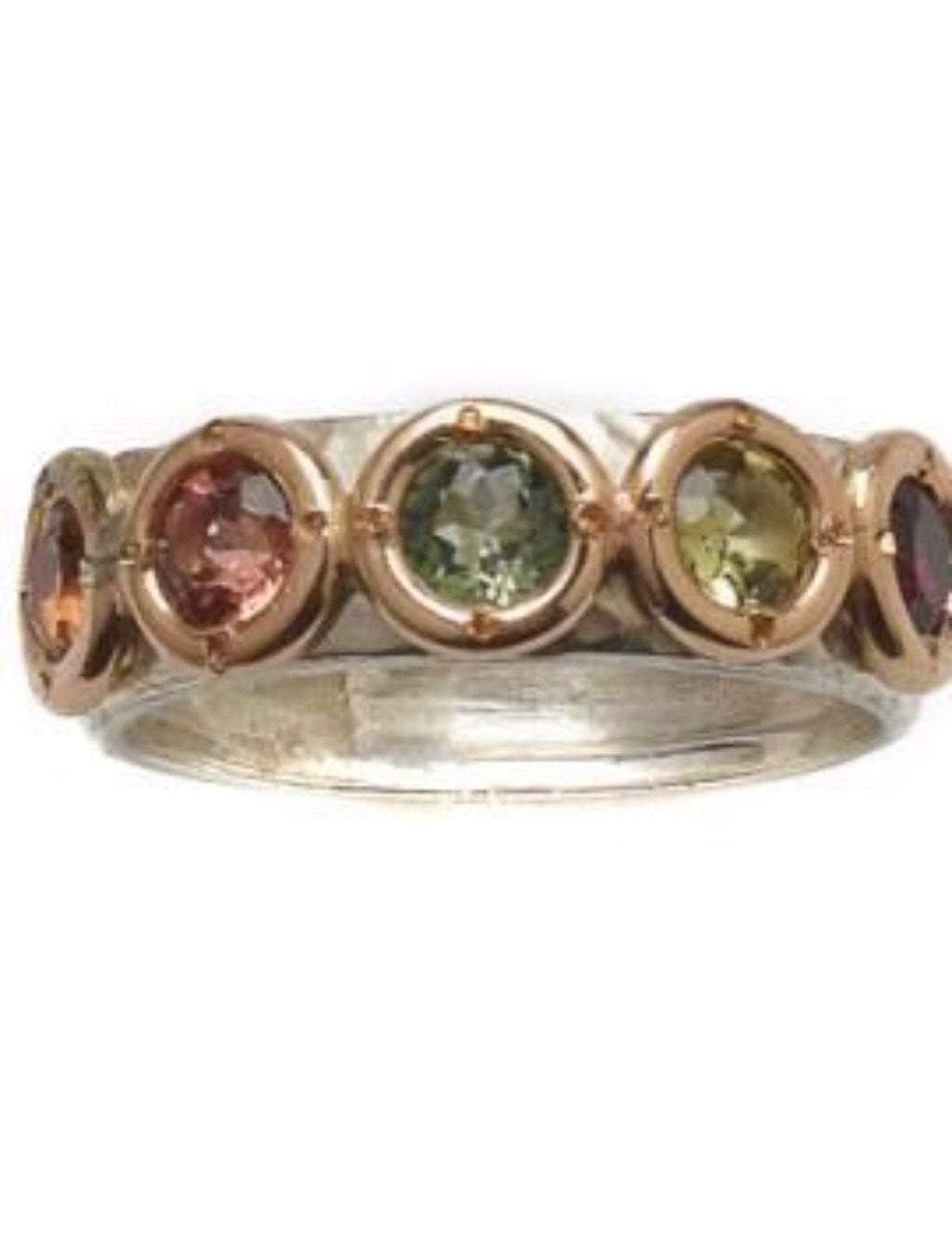 Gold Jewelry from Israel Sterling Silver and 9 carats Gold Designer Ring set with Tourmalines. - Bluenoemi