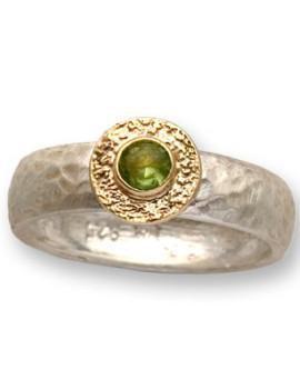 Sterling silver and gold 9 carats Peridot ring for woman - Bluenoemi