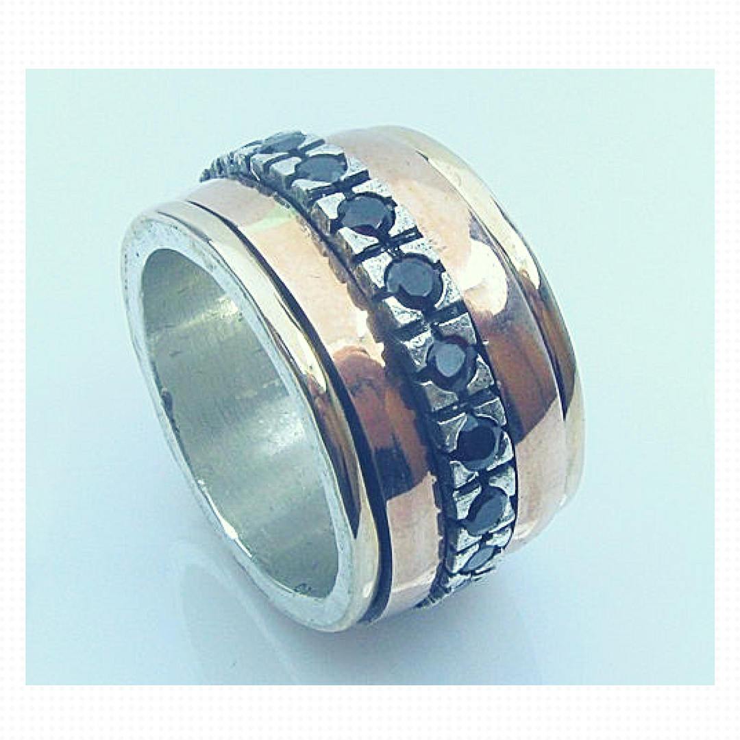 Bluenoemi Jewelry Rings Beautiful Meditation Spinner ring Rose Gold on Silver Garnets Ring