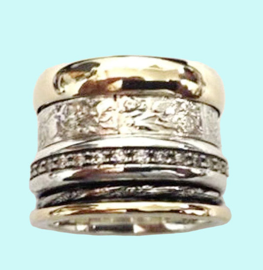 Meditation spinner ring for woman , silver gold cz zircons ring - Bluenoemi