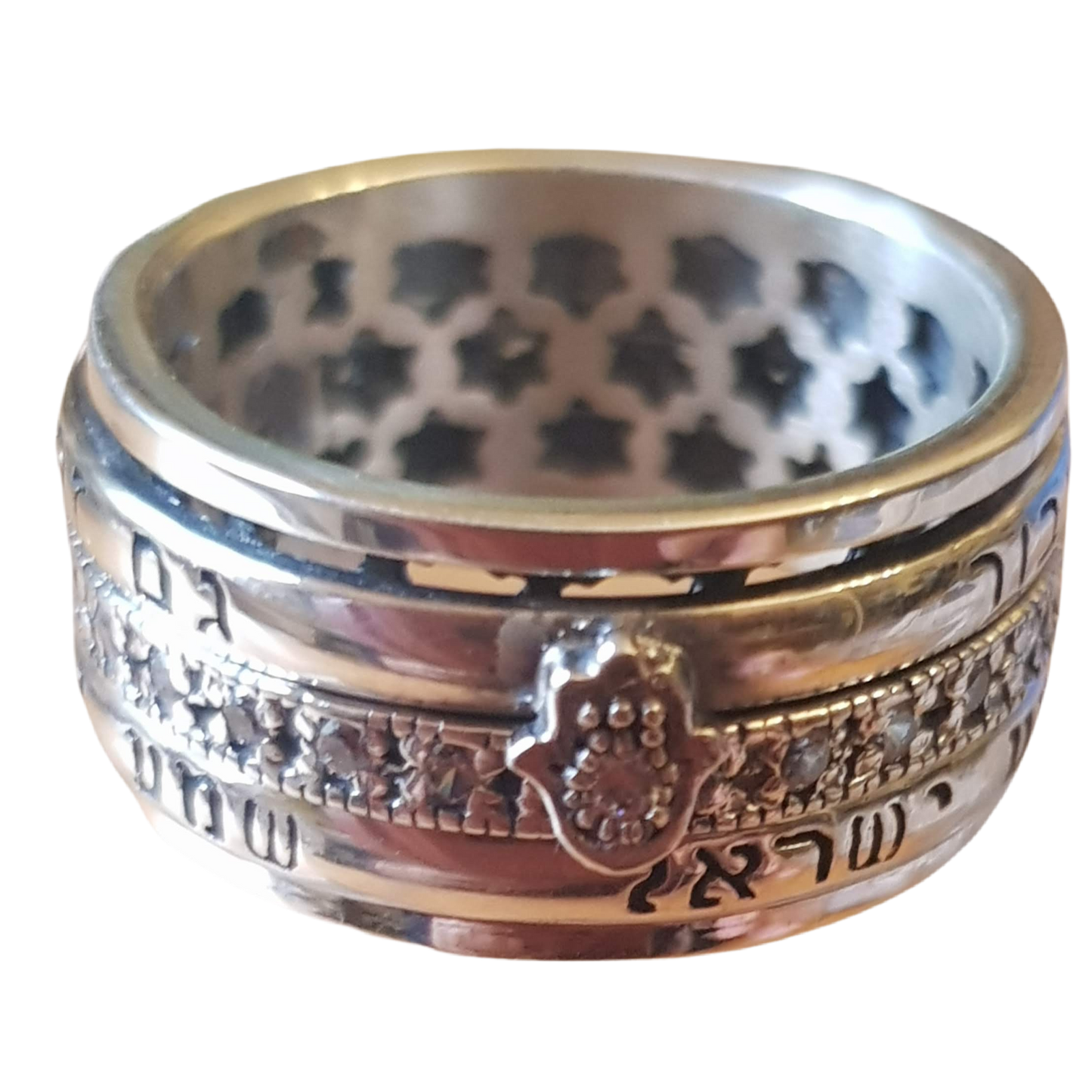 Spinner Ring with Charms Hebrew Engraved Verses - Bluenoemi