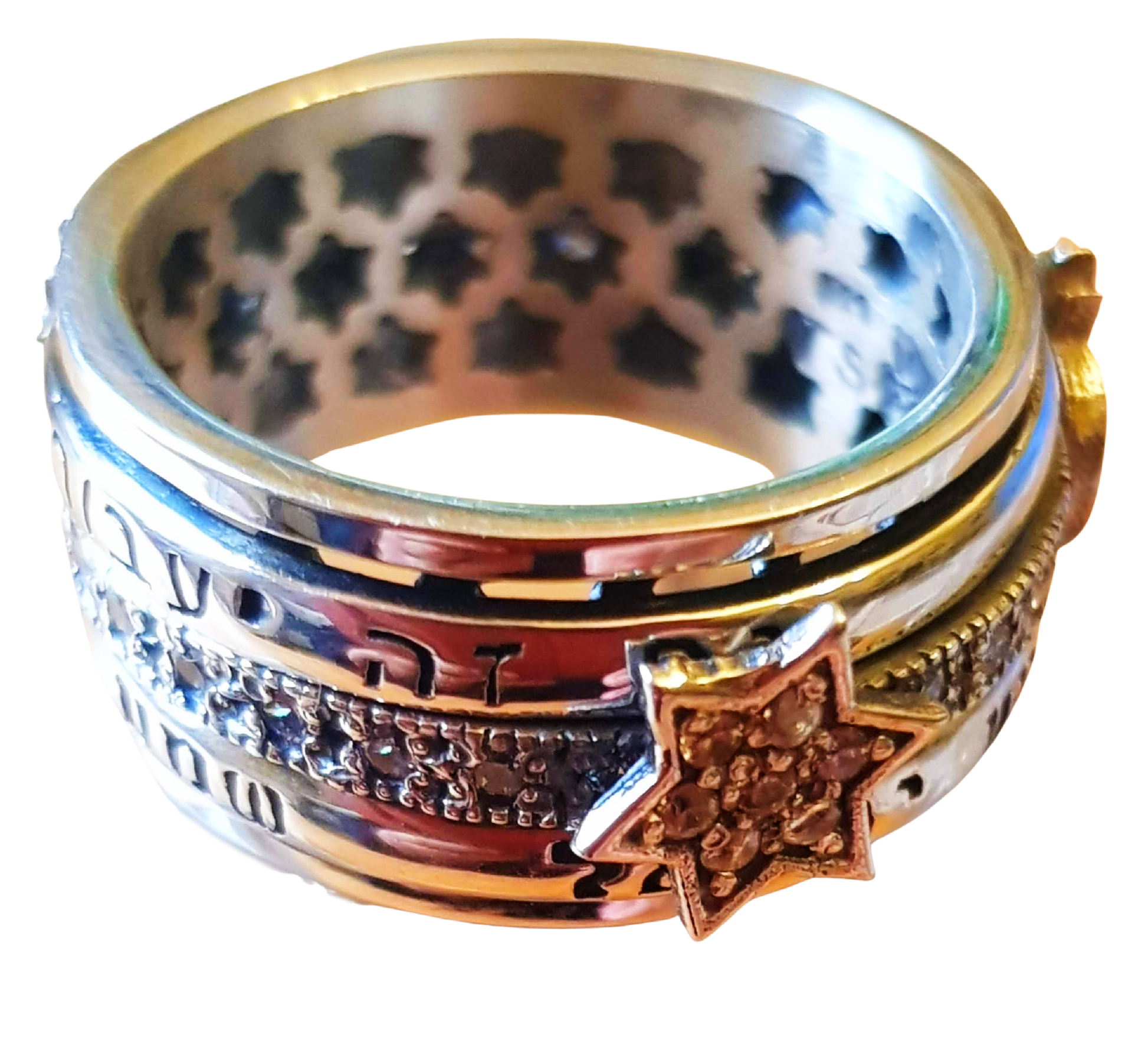 Spinner Ring with Charms Hebrew Engraved Verses - Bluenoemi