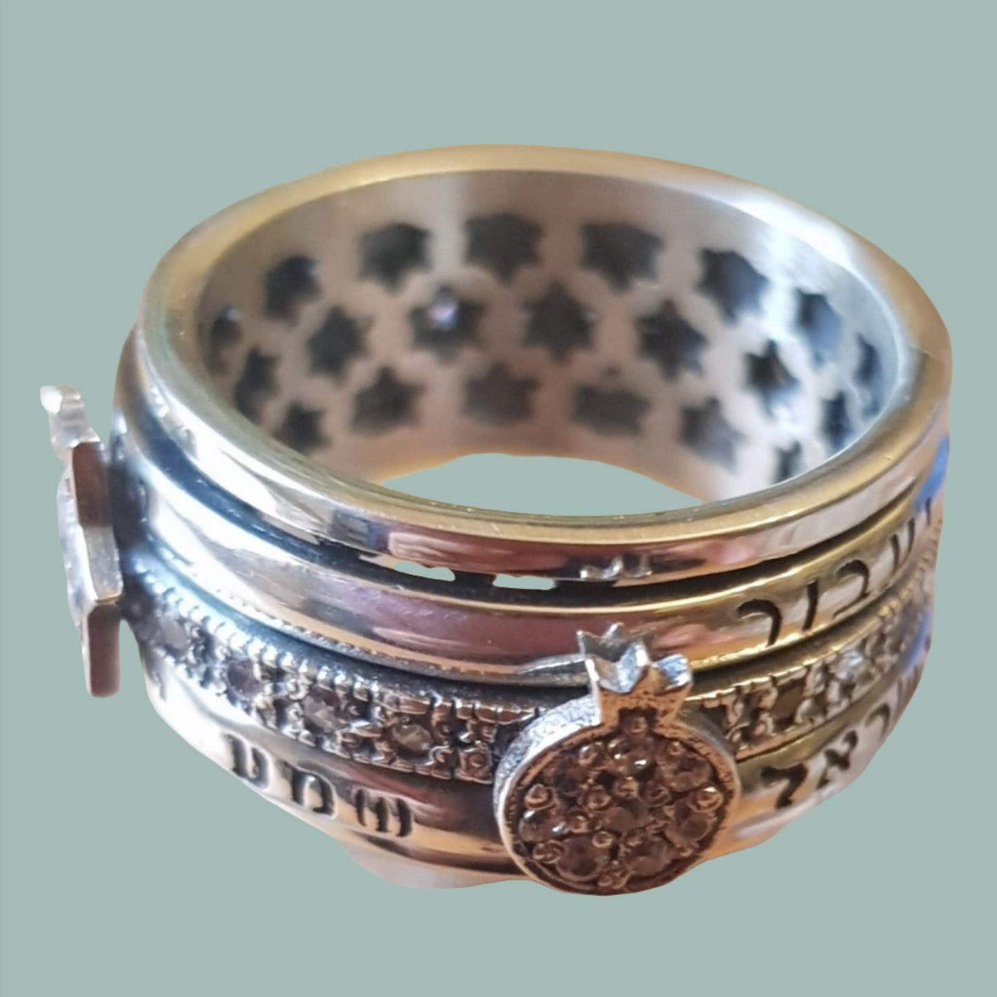 Spinner Ring with Charms Hebrew Engraved Verses - Bluenoemi