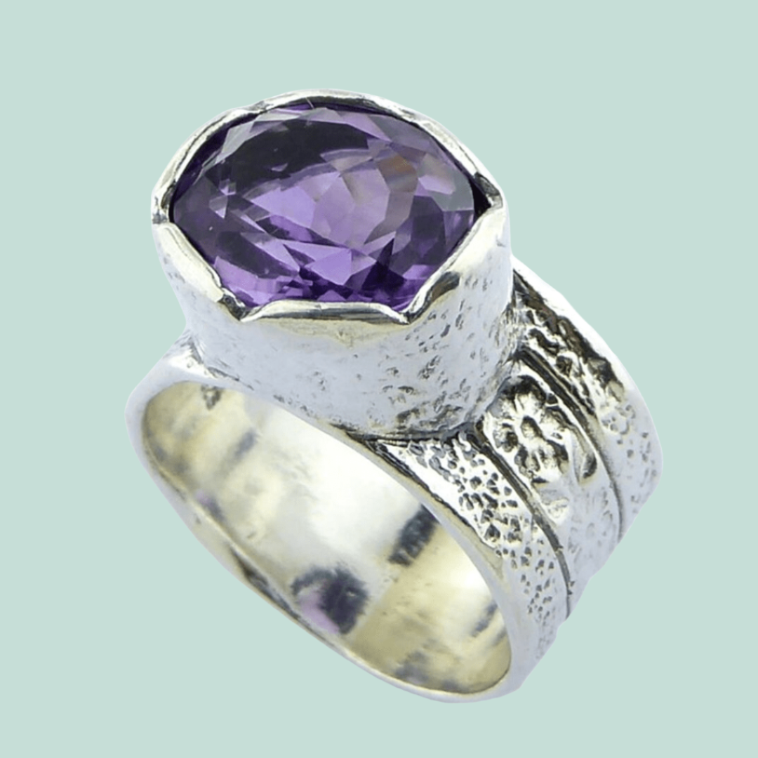 Bluenoemi Sterling Silver Amethyst Zircon Ring for Women – Crafted in Israel - Bluenoemi