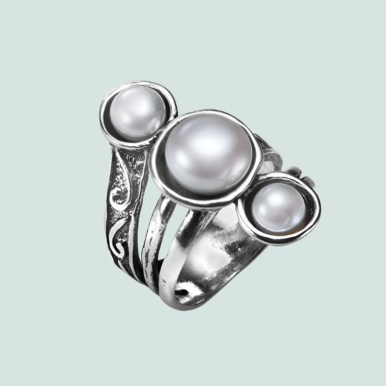 Bluenoemi Israeli jewelry Sterling Silver Pearls Ring Israeli Jewelry Store - Bluenoemi