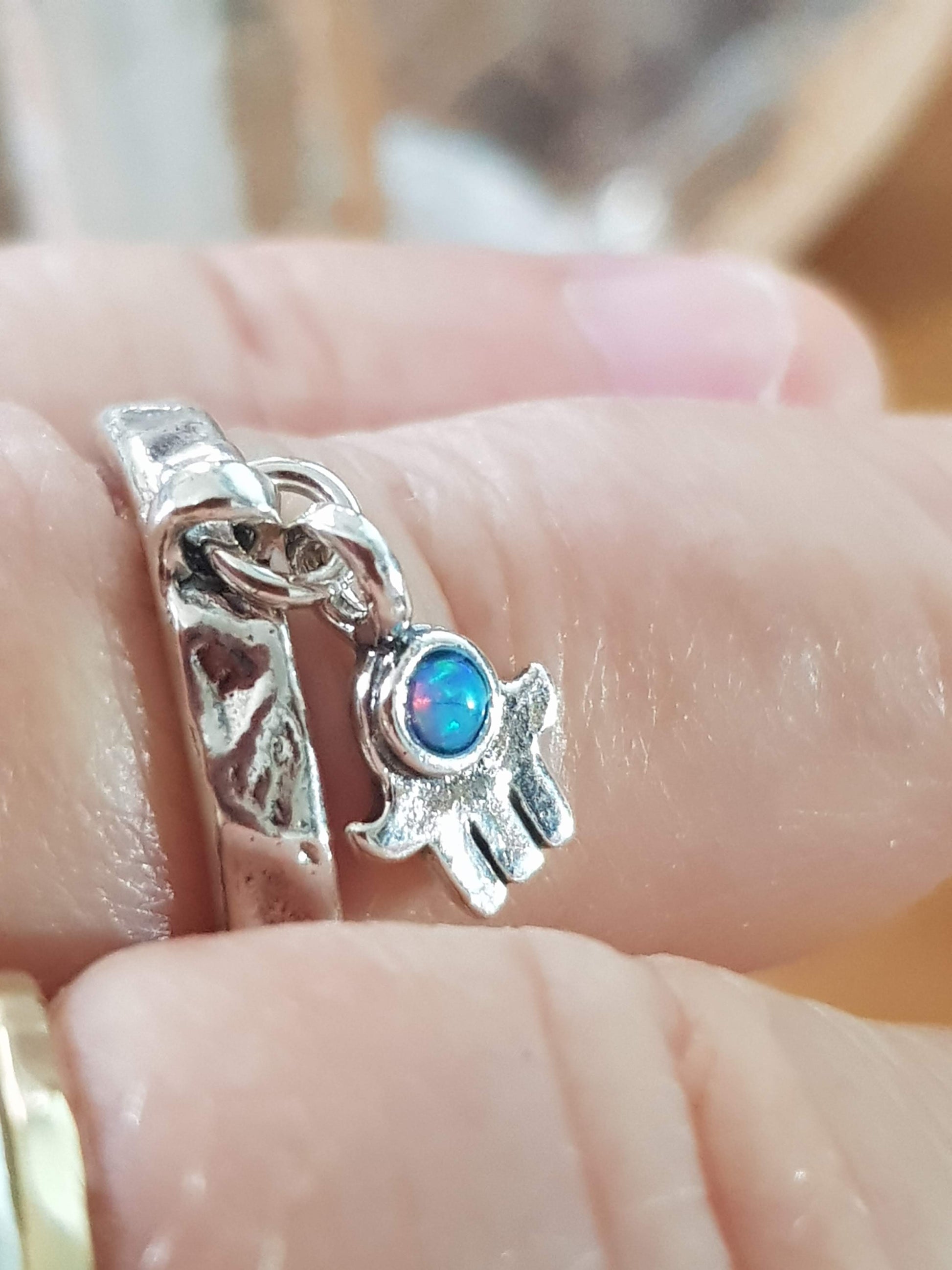 Bluenoemi Silver Ring for Woman Hamsa charm good luck Israeli Jewelry - Bluenoemi