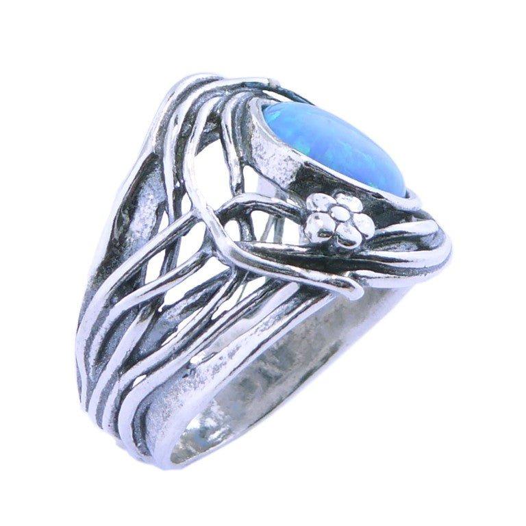 Bluenoemi sterling silver ring for woman. Israel ring. Set with a blue lab opal stone. - Bluenoemi