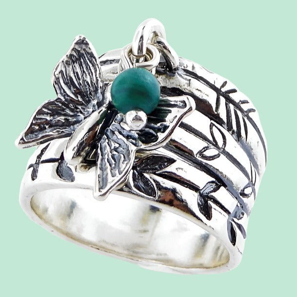 Silver Charms ring for woman Butterfly, turquoise. - Bluenoemi