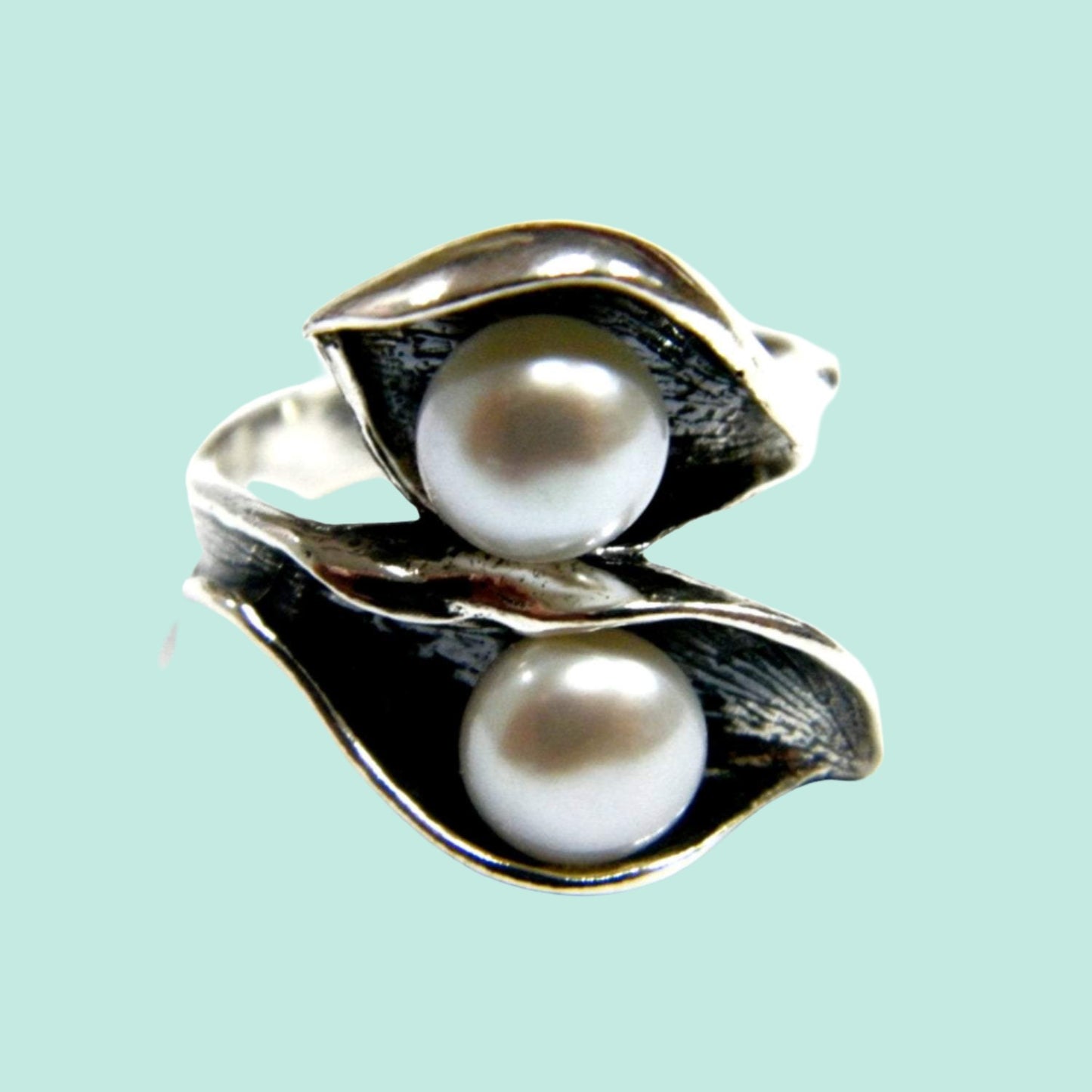 Elegant silver ring for women, 2 pearls silver rings for women, silber ringe für frauen - Bluenoemi